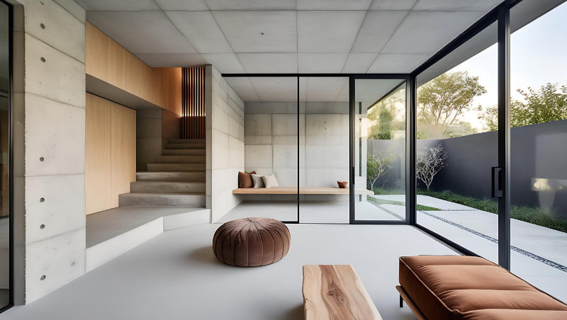 Ruhiger Innenraum mit Glastrennwand